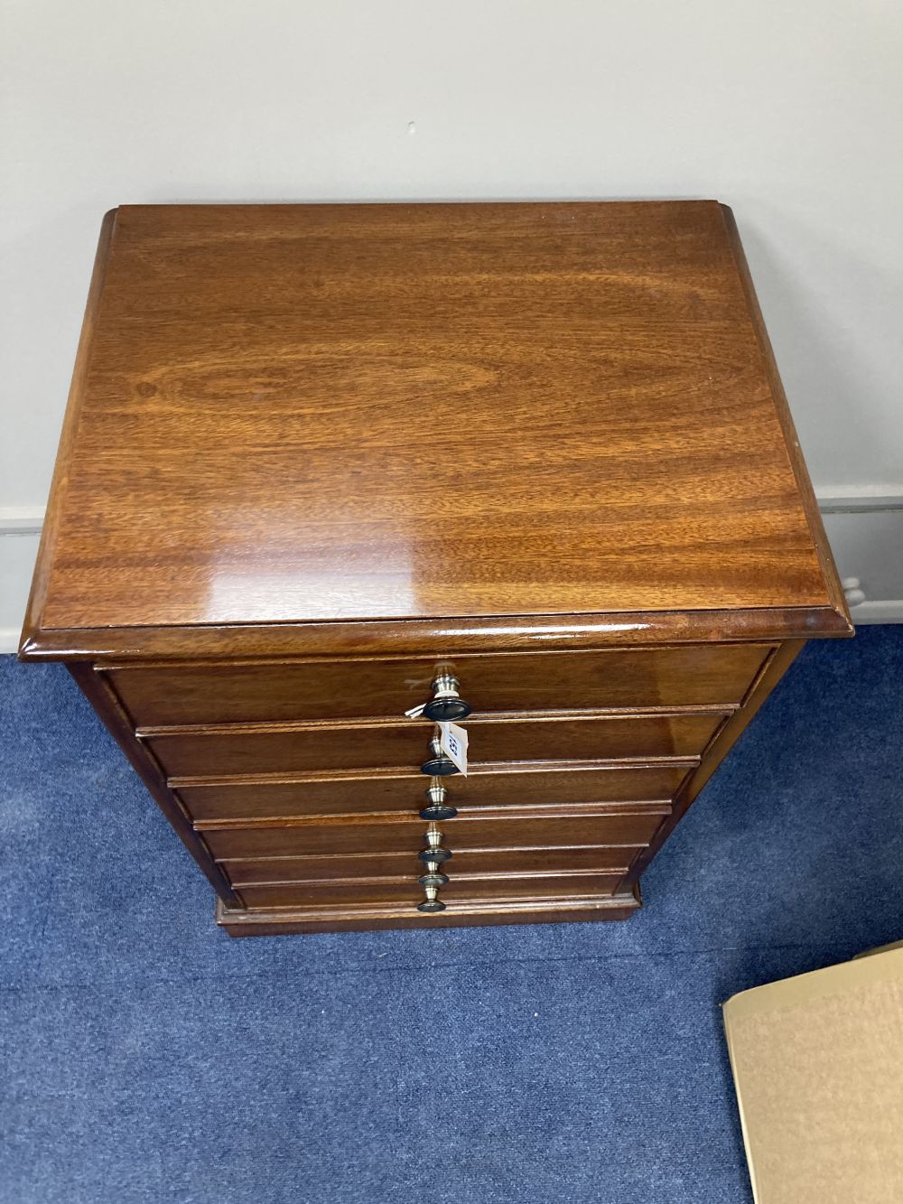 A modern mahogany six drawer sheet music cabinet, width 54cm depth 42cm height 80cm